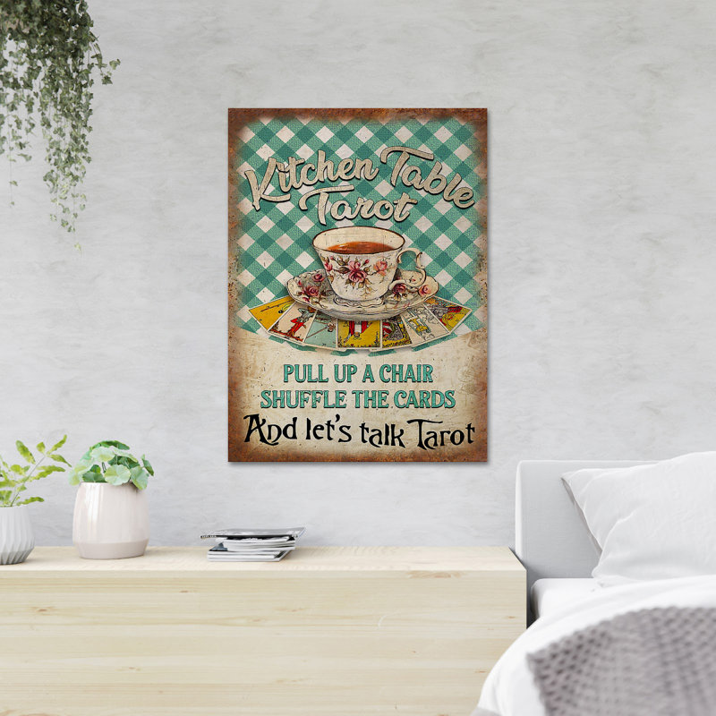 «A Cup Of Tea On Kitchen Table Tarot - Let's Speak Tarot», reproduction d'art graphique sur toile tendue