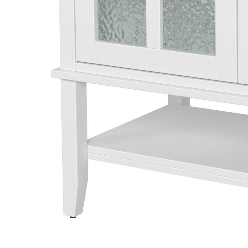 36" Bathroom Vanity With Ceramic Sink, Bathroom Vanity With Adjustable Shelf And Open Shelf, With Solid Wood Legs, Waterproof Painted Finish, Silver Metal Knobs And Soft Close Hinges Design