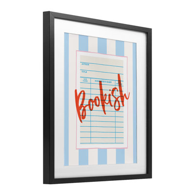 Bookish Library Card Framed Print Under Glass, design by Nadia Hassan