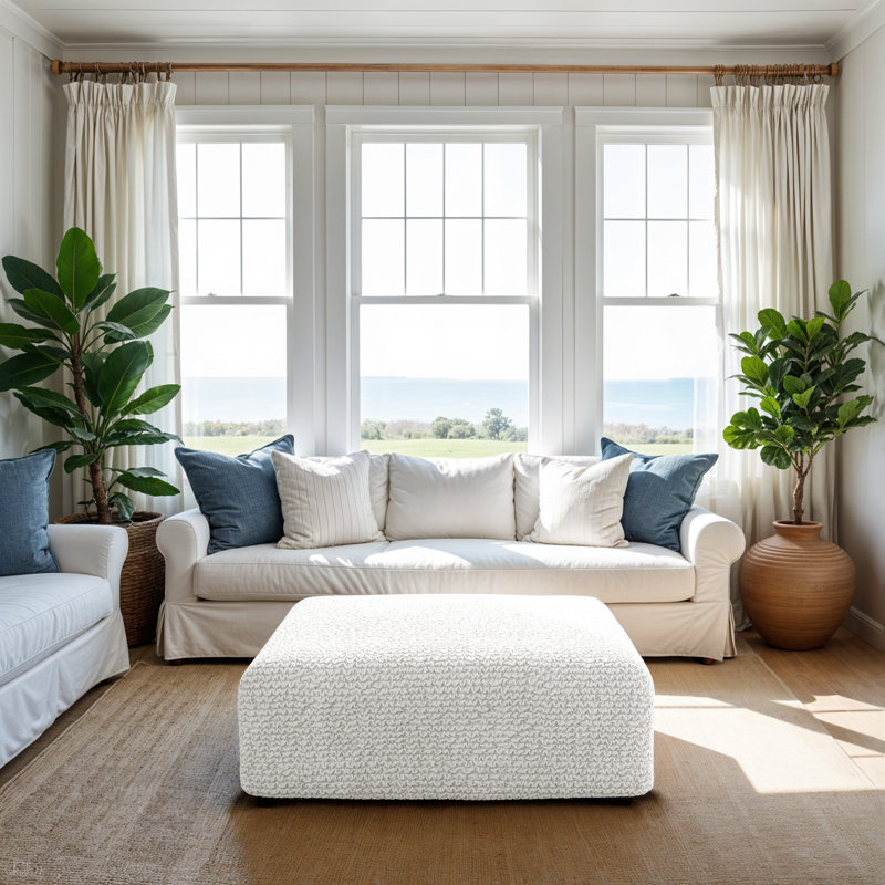 Stretchy Slipcover for Ottoman - Easy to Clean & Durable - Comfort Collection, Crisp White , Medium