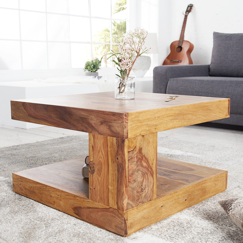 Theirry Solid Wood Floor Shelf Coffee Table with Storage, 40cm H x 60cm L x 60cm D
