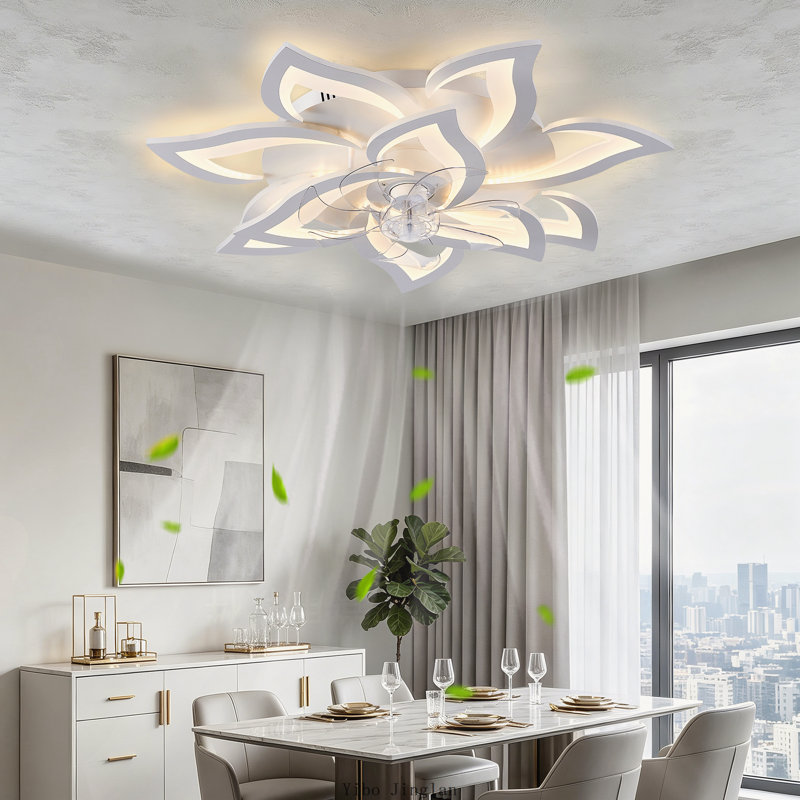 Ventilateur de plafond moderne noir à motif floral de 81 cm (32 pouces) avec télécommande, éclairage DEL à intensité variable et 6 vitesses