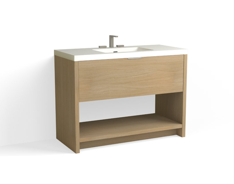 Vista 48" W Freestanding Single Bathroom Vanity, 8" Widespread, Biondo/Satin Nickel, White Matte