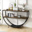 Rustic Industrial Design Demilune Shape Textured Metal Distressed Wood Console Table-114230180