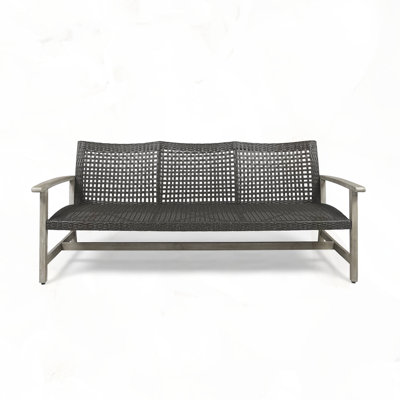 Outdoor Acacia Wood Wicker 3 Seater Sofa