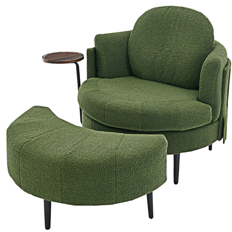 Fauteuil rembourré simple avec repose-pieds mobile, Vert