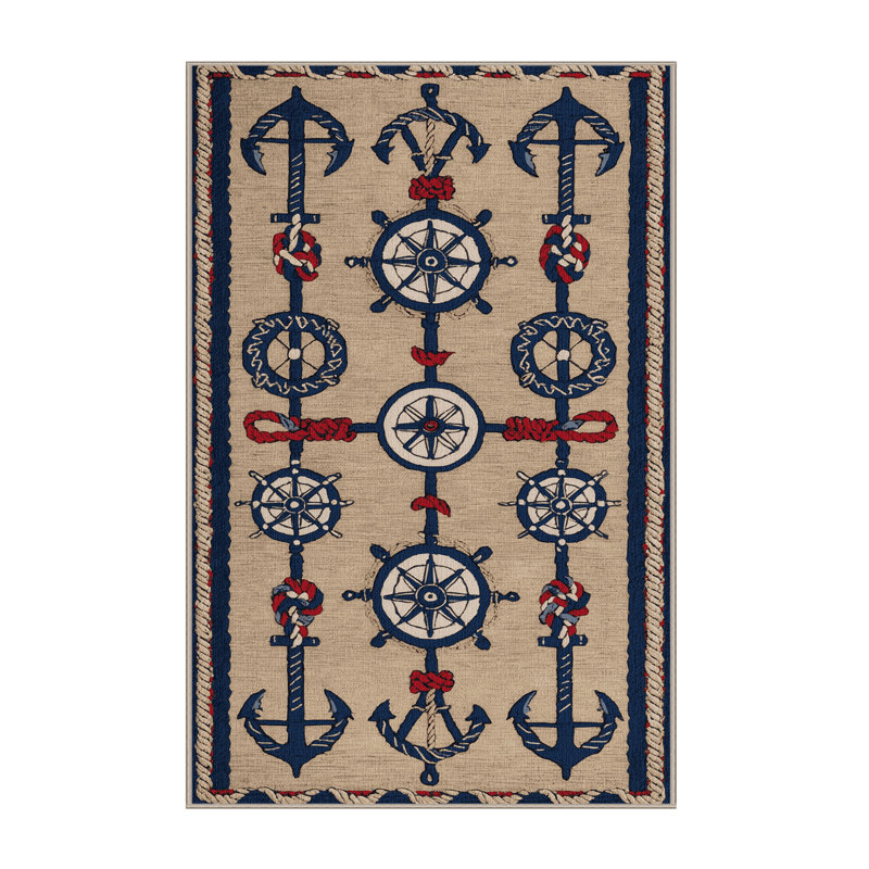 Washable Classic Nautical Nautical Area Rug, Rectangle 5' x 8'