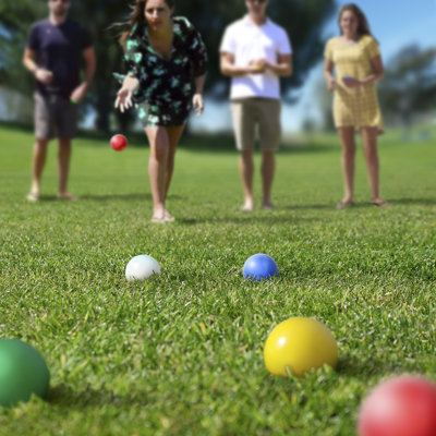 Gosports 40Mm Travel Size Mini Bocce Game Set With 8 Balls, Pallino, Tote Bag And Measuring Rope