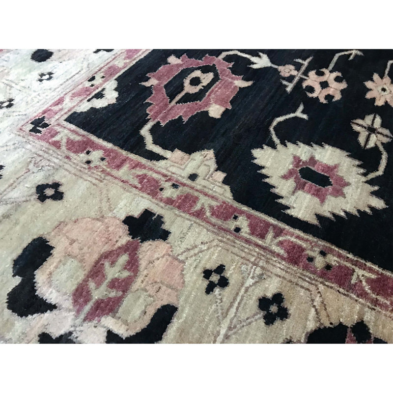 Hand-Knotted High-Quality Black and Ivory Area Rug