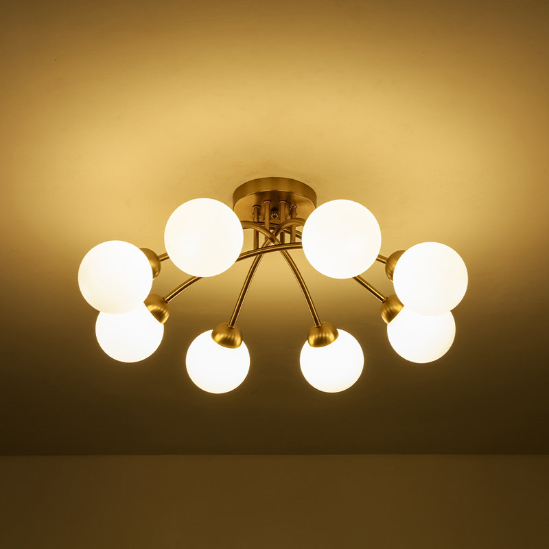 Plafonnier semi-encastré 8 lumières, Blanc lait