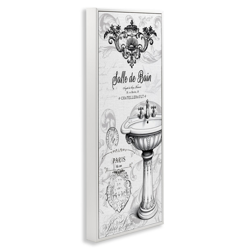 Giclée antique de salle de bain encadrée, design par lettré et doublé, H 24 po x l 10 po