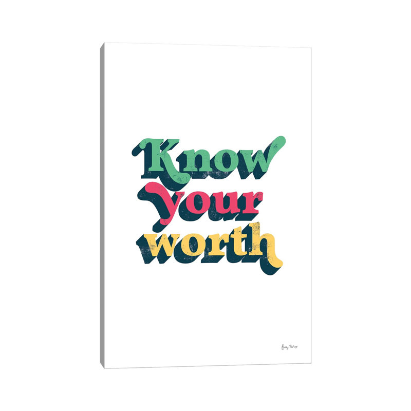 Rainbow Know Your Worth Bold by Becky Thorns - Wrapped Canvas Print, 20.32 cm H x 30.48 cm W