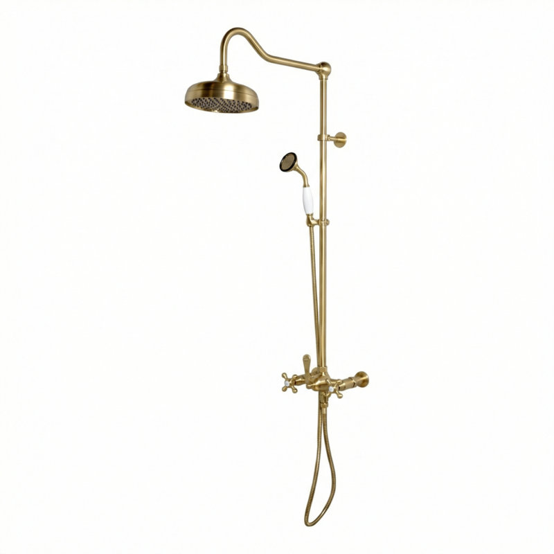 Exposed Shower System with Hand Shower (P1095) by Strom Living, Unlacquered Polished Brass
