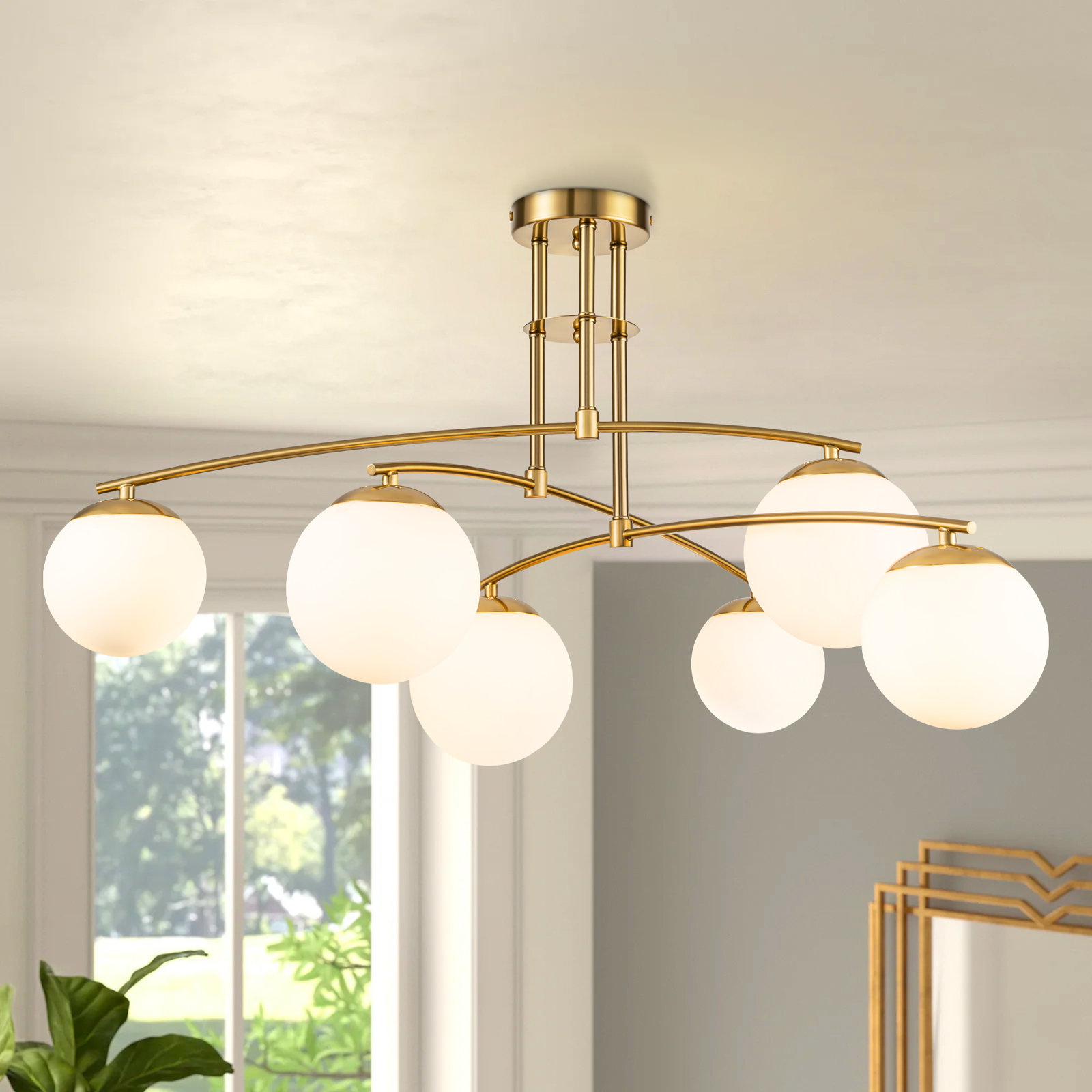 Fairfax Glass Bubble Semi Flush Mount, Gold, 6