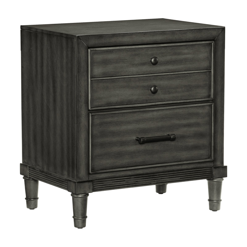 Table de chevet de style transitionnel en gris pour la chambre à coucher - 2 tiroirs 2