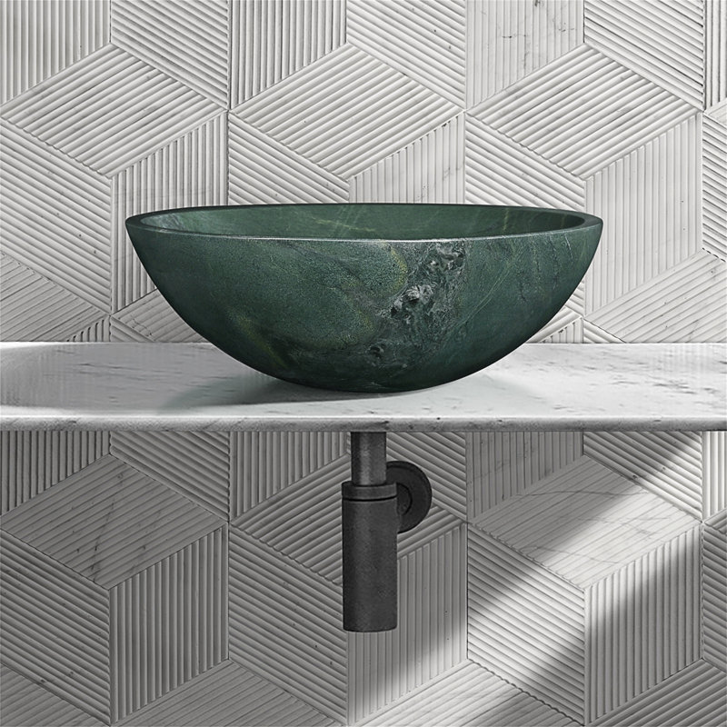 Green Natural Marble Bathroom Vessel Sink, Green