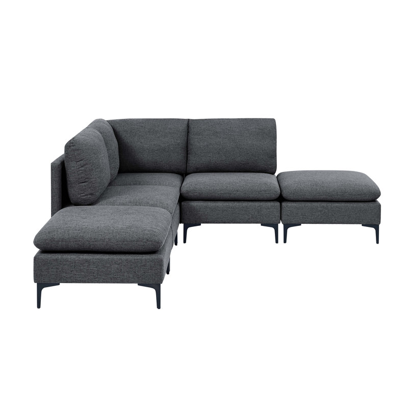 Canapé modulaire rembourré avec pieds en métal, Gris foncé