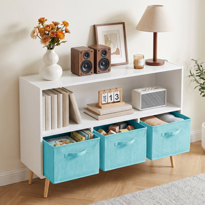 Bibliothèque pour enfants avec 3 tiroirs en tissu pliables, étagère à livres pour enfants et rangement pour jouets, panneau de fibres à densité moyenne et pin
