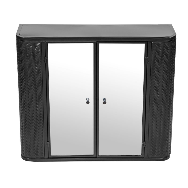 Armoire de salle de bain avec 2 portes en miroir, compartiment ouvert, cadre, noir antique, design contemporain, miroir de rangement de 8,2 po de largeur et tablette, moderne Mid-Century, profondeur de 27,71 po, largeur
