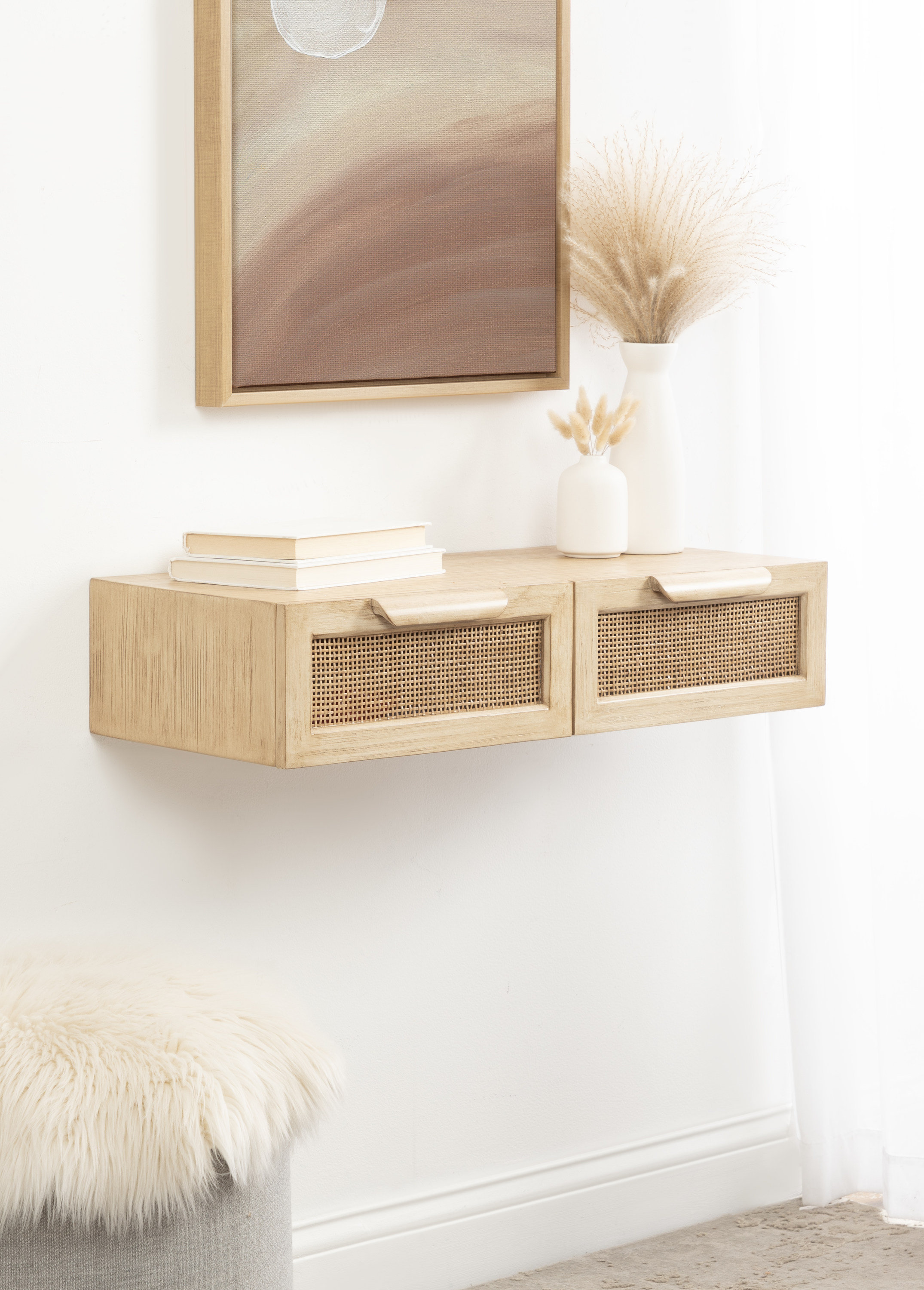 Floating Entry Way Console Bay Isle Home™ Rattan Floating Entryway Console Table & Reviews ...