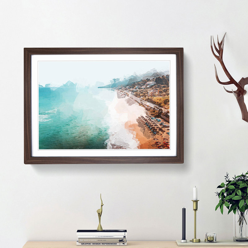 Beach & Seascape in Greece in Abstract - Picture Frame Photograph Print, 27cm H x 36cm W x 2cm D, Walnut Framed