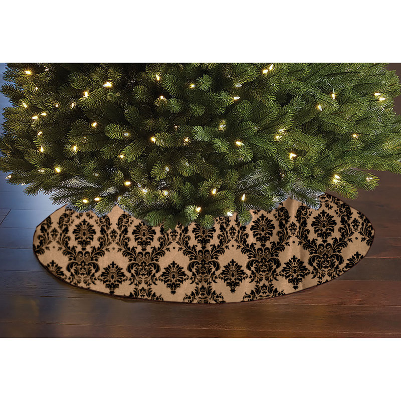 Jupe d'arbre de Noël damassé, Noir / beige