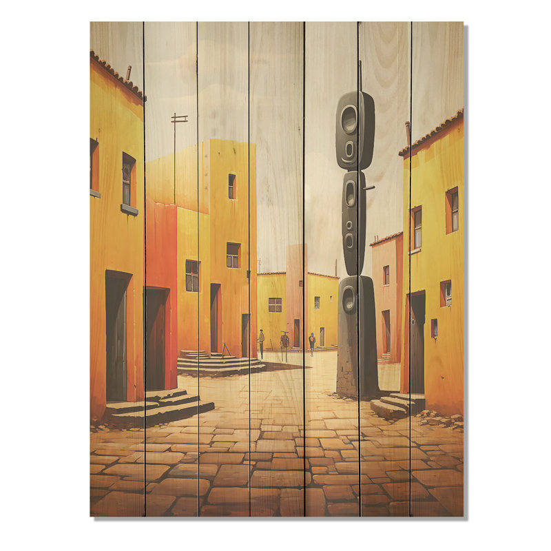 Art civique mexicain aztèque I - impression sur bois, H 44 po x l 34 po