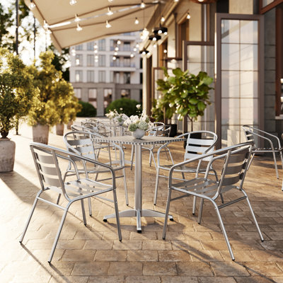 Amadea Square Aluminum Dining Table and 4 Slat Back Chairs Set