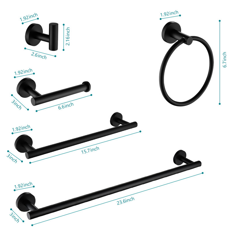 Bathroom 9 Stainless Steel Towel Rack . Matte Black Wall Mount, Modern Grace, Scratch-, Simple Install Method - 9 Pieces Steel. Distinction, Way