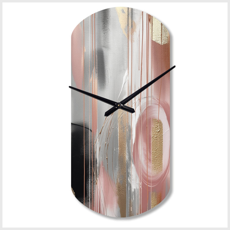 Pink Gold Circle Complexity - Transitional Shapes Asymmetrical Metal Wall Clock, Pink Cylinder Metal Clock Print, Small