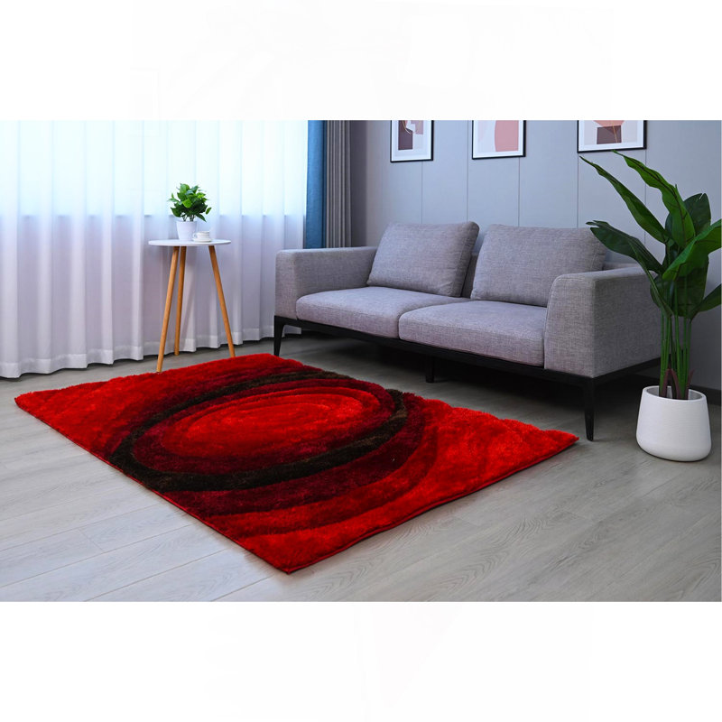 Tapis à poil long rouge Nina 3D