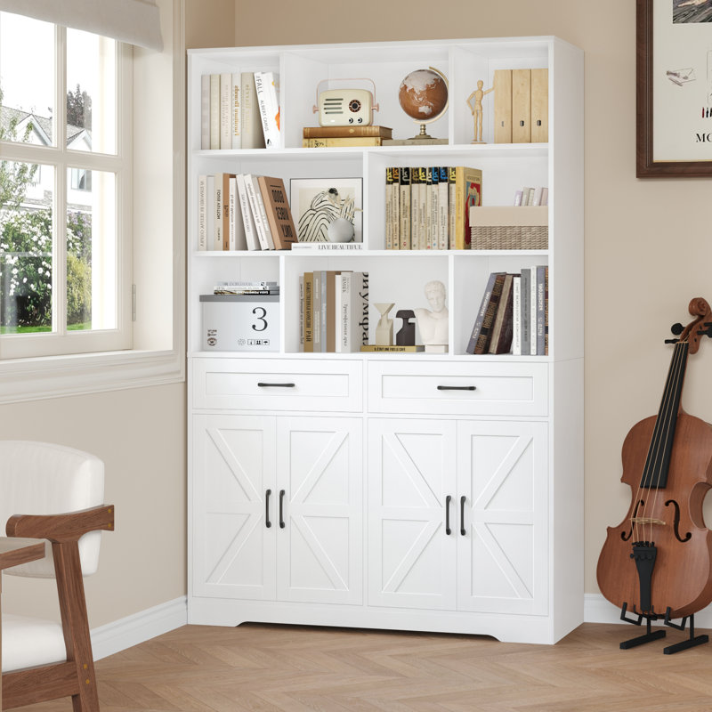 71'' H Bookcase With 2 Drawers, White