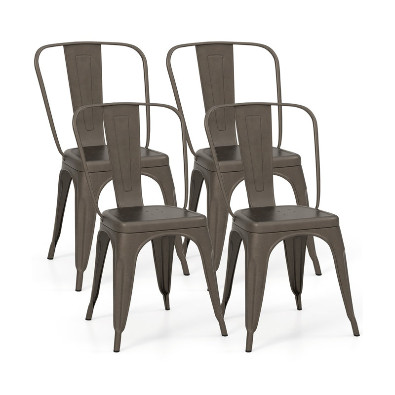  Ensemble de 4 tabourets de bar modernes en métal avec dossier amovible, pieds en caoutchouc et conception ergonomique, gris pistolet