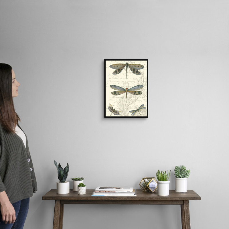«Dragonfly Delight I» par Studio Vision - reproduction d'art sur toile, H 18 po x l 14 po x P 2 po, Toile avec cadre noir