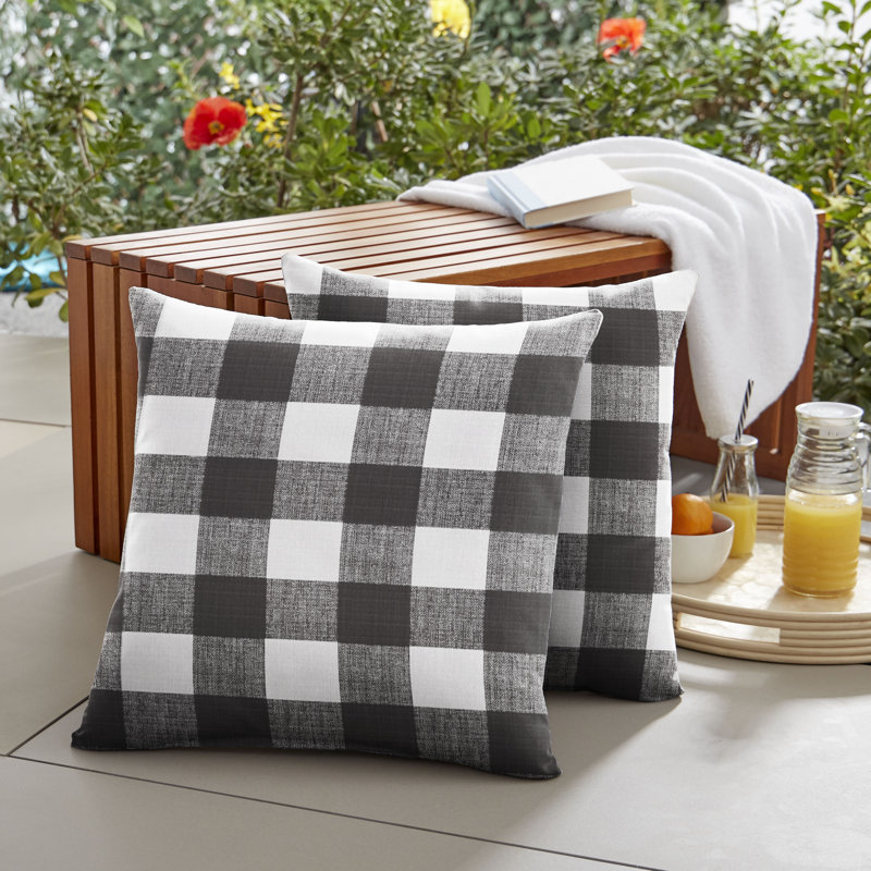 Banbridge Plaid Outdoor Reversible Throw Pillow, Square 18", Black