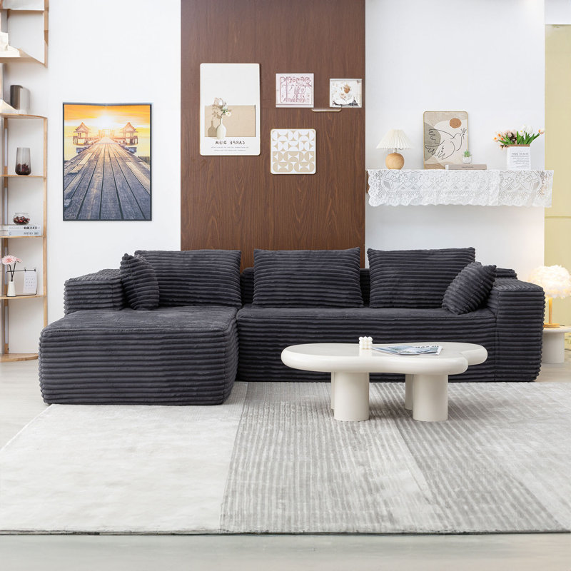 Modern  Ribbed Sectional Sofa, Left Hand Facing