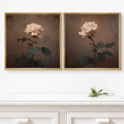 «Classic Ivory Rose Still Life Floral Duo», reproduction d'art encadrée de la chambre principale, 2 pièces