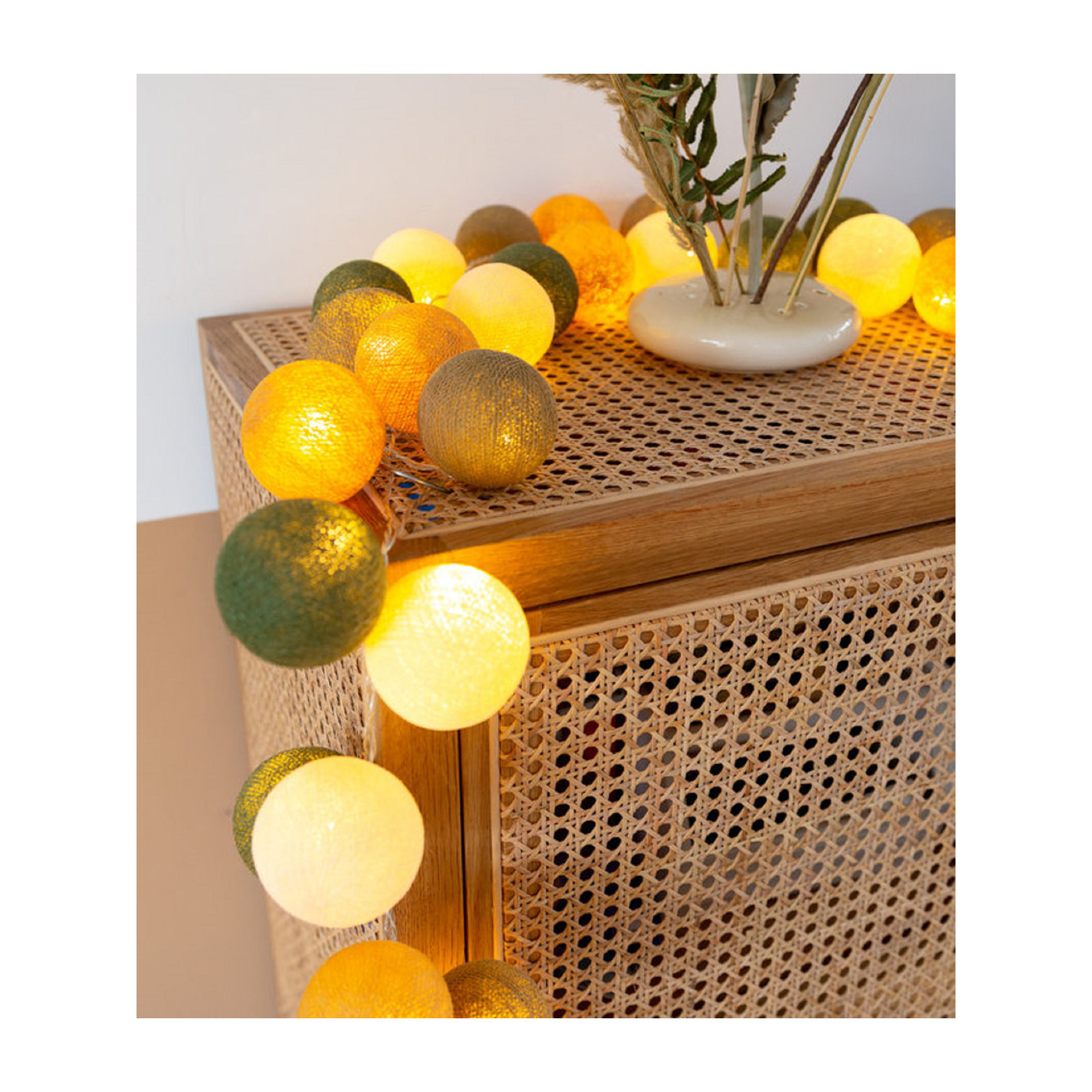 219'' Globe String Lights, Yellow/Green/White