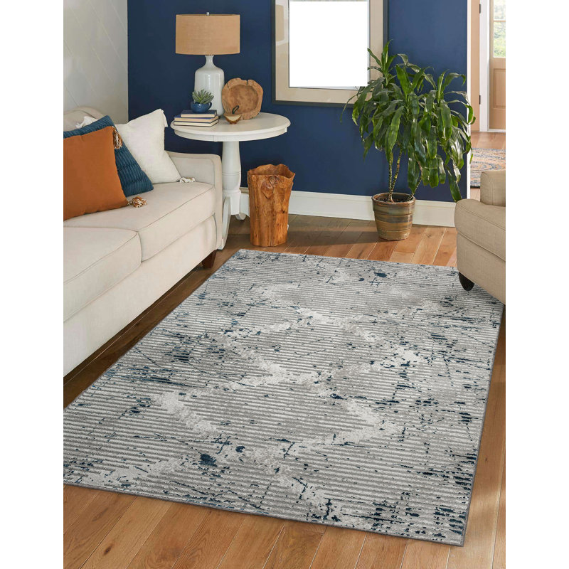 Davide Blue Geometric Area Rug – Modern Transitional Design, Soft High-Low Texture, Rectangle 3' x 5'