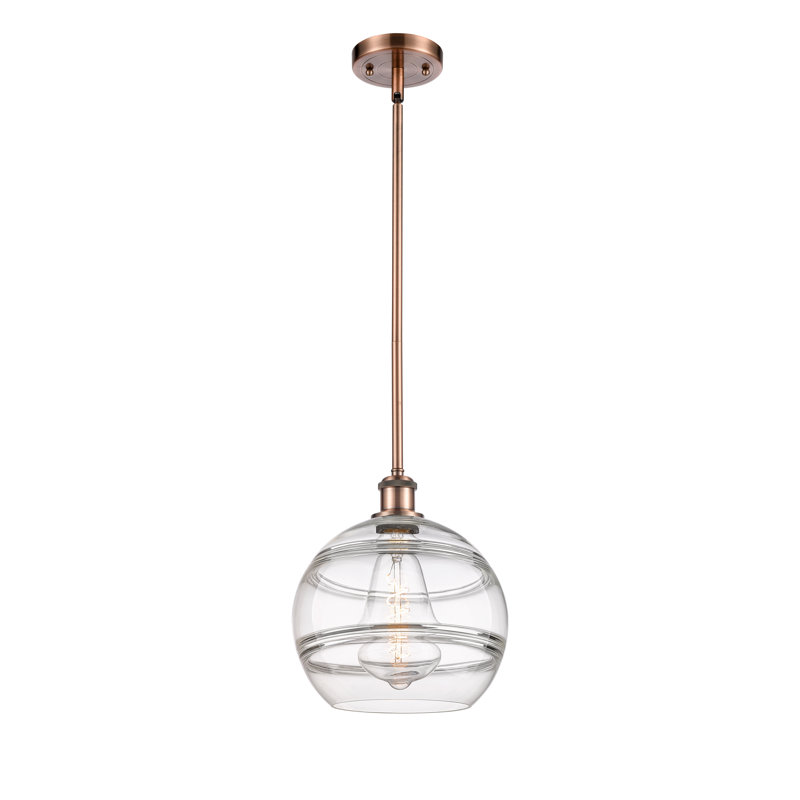 Luminaire suspendu avec tige 1 lumière Ballston Bienes-516-G556, H 11,63 po x l 10 po x P 10 po, Transparent, Cuivre antique