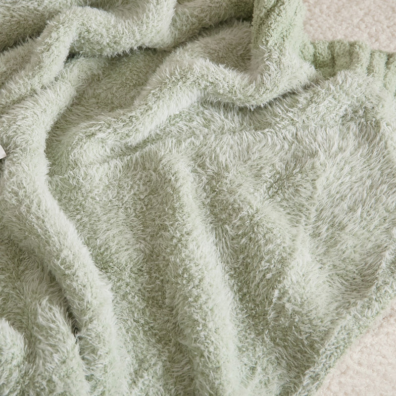 Faux fur  knit throw blanket, Sage