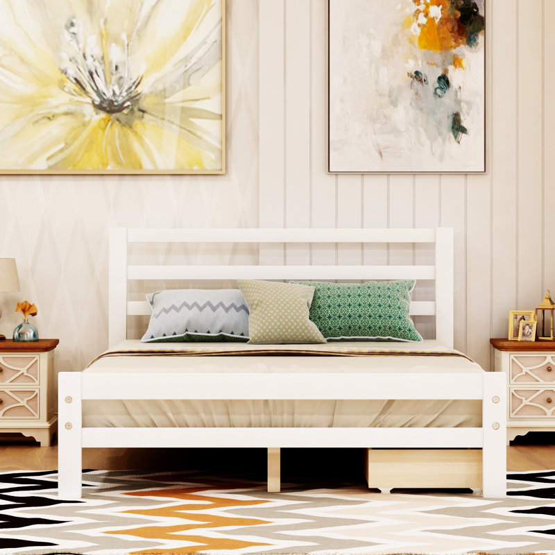 Aniko Low Profile Storage Platform Bed with 2 Drawers and Headboard, Full, White