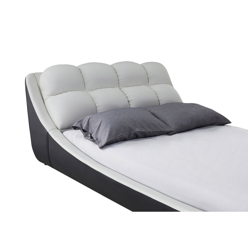 Lit plateforme tapissier Meulaboh, Noir / Blanc, Très grand