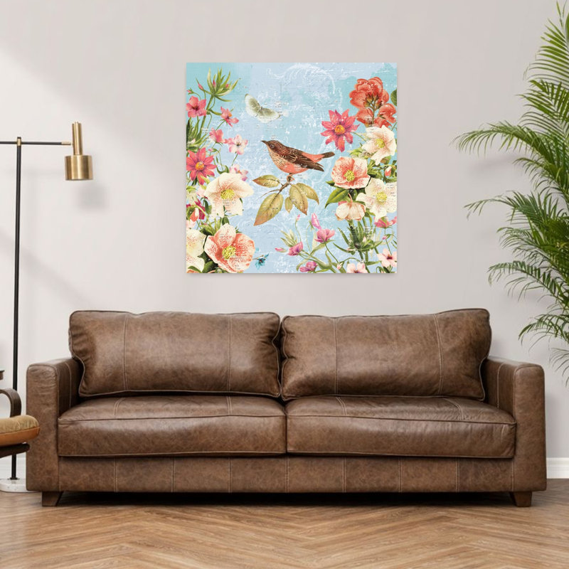 Art contemporain, art papillon et fleur, H 36 po x l 36 po