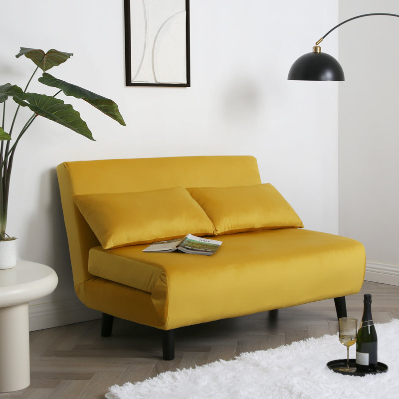 Double Sofa Bed - Fold Out Bed Chair, Yellow, Velvet