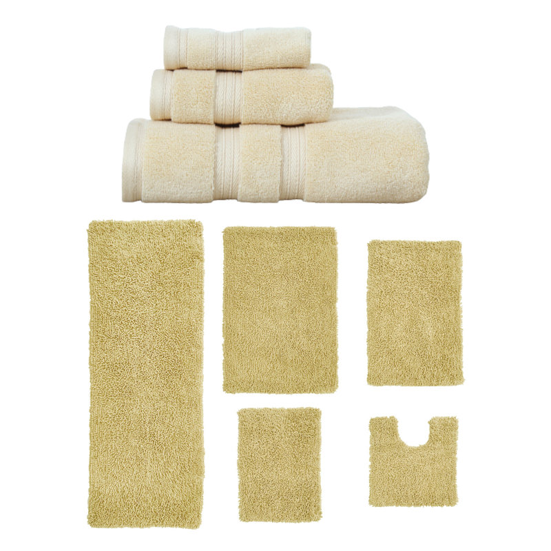 Bruno Collection 100% Soft Cotton 3 Pc Towel Set & 5 Pc Bath Rug Set, (Set of 8), Yellow