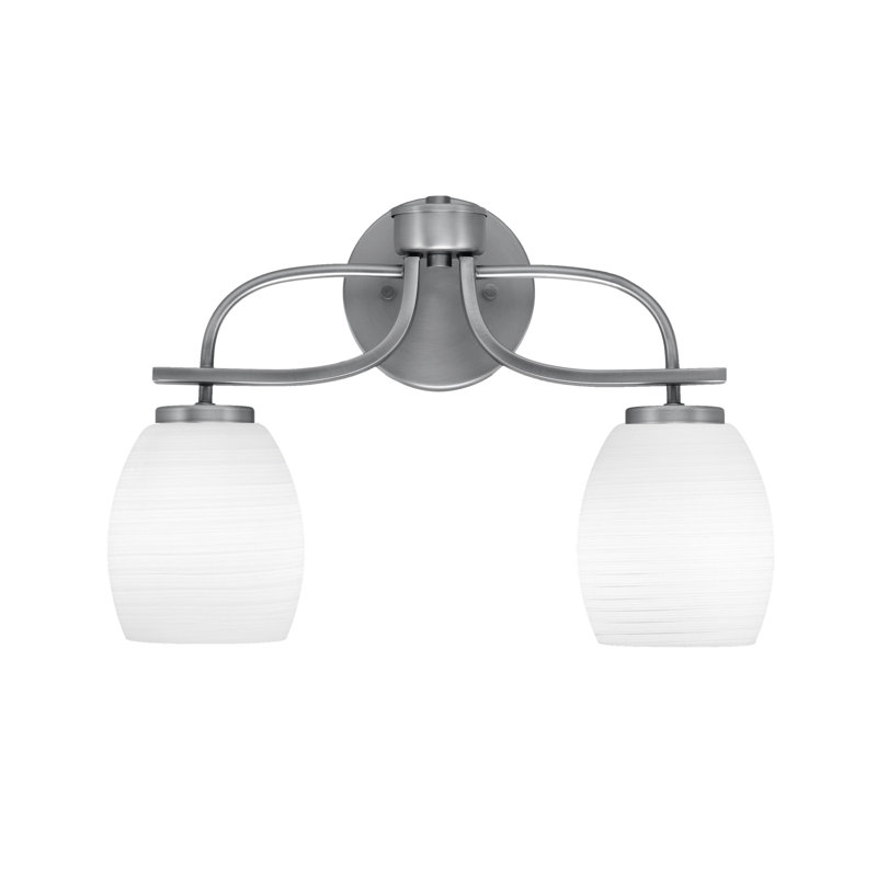 Barre d'éclairage de salle de bain 2 lumières Unia au fini graphite avec verre en lin blanc de 5 po