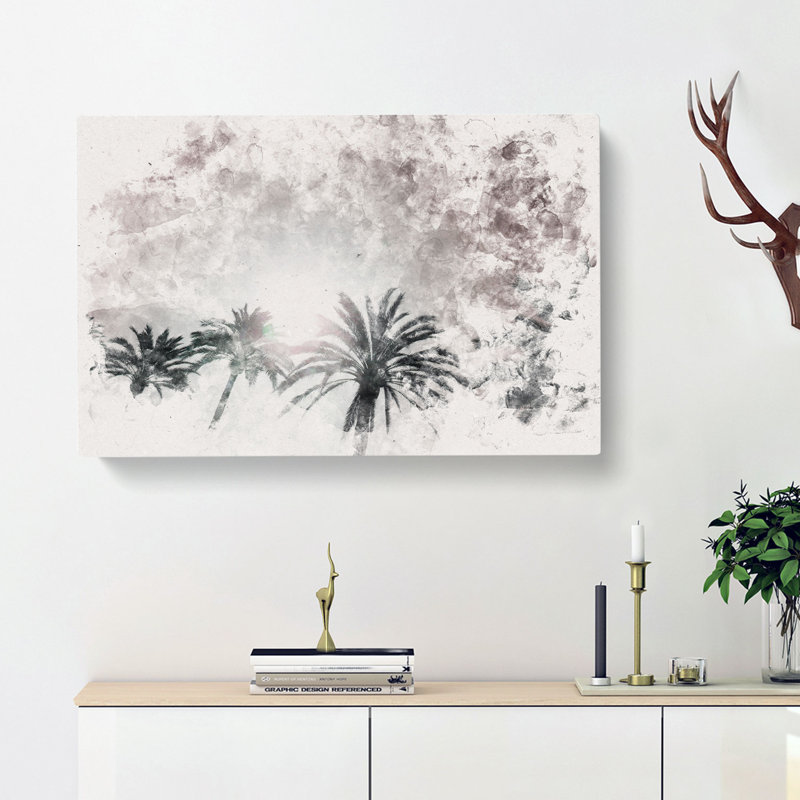 Palm Trees in the Evening Watercolour - Wrapped Canvas, 35cm H x 50cm W x 3cm D