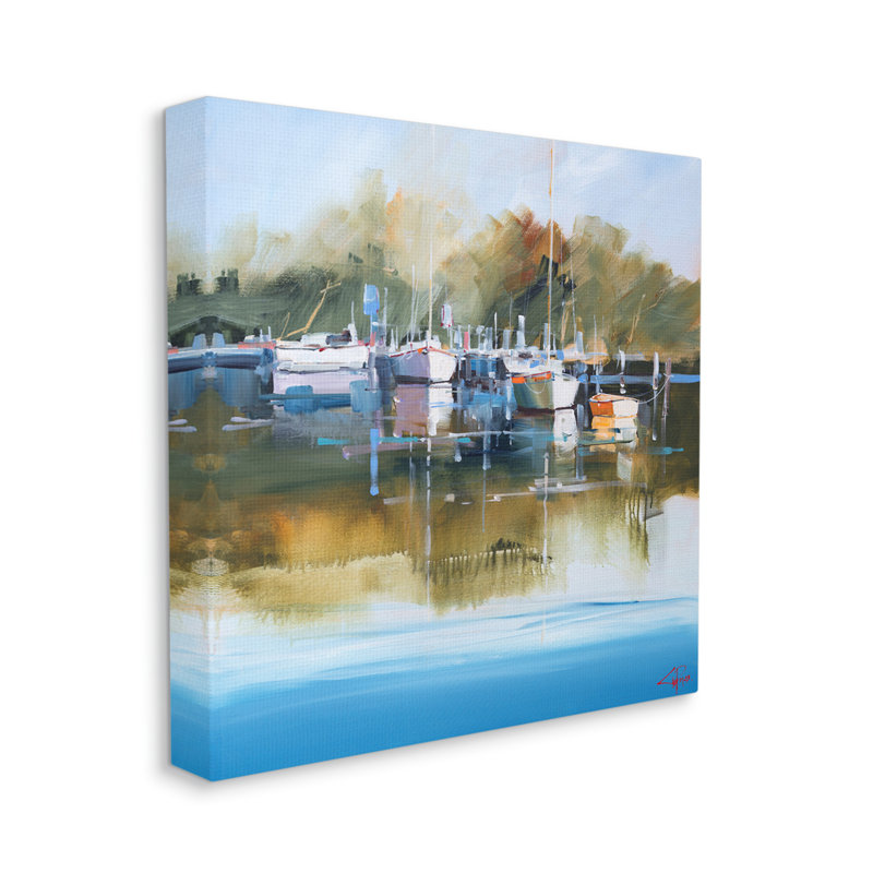 Ba-063 - Peinture encadrée d'une marina, H 36 po x l 36 po x P 1,5 po