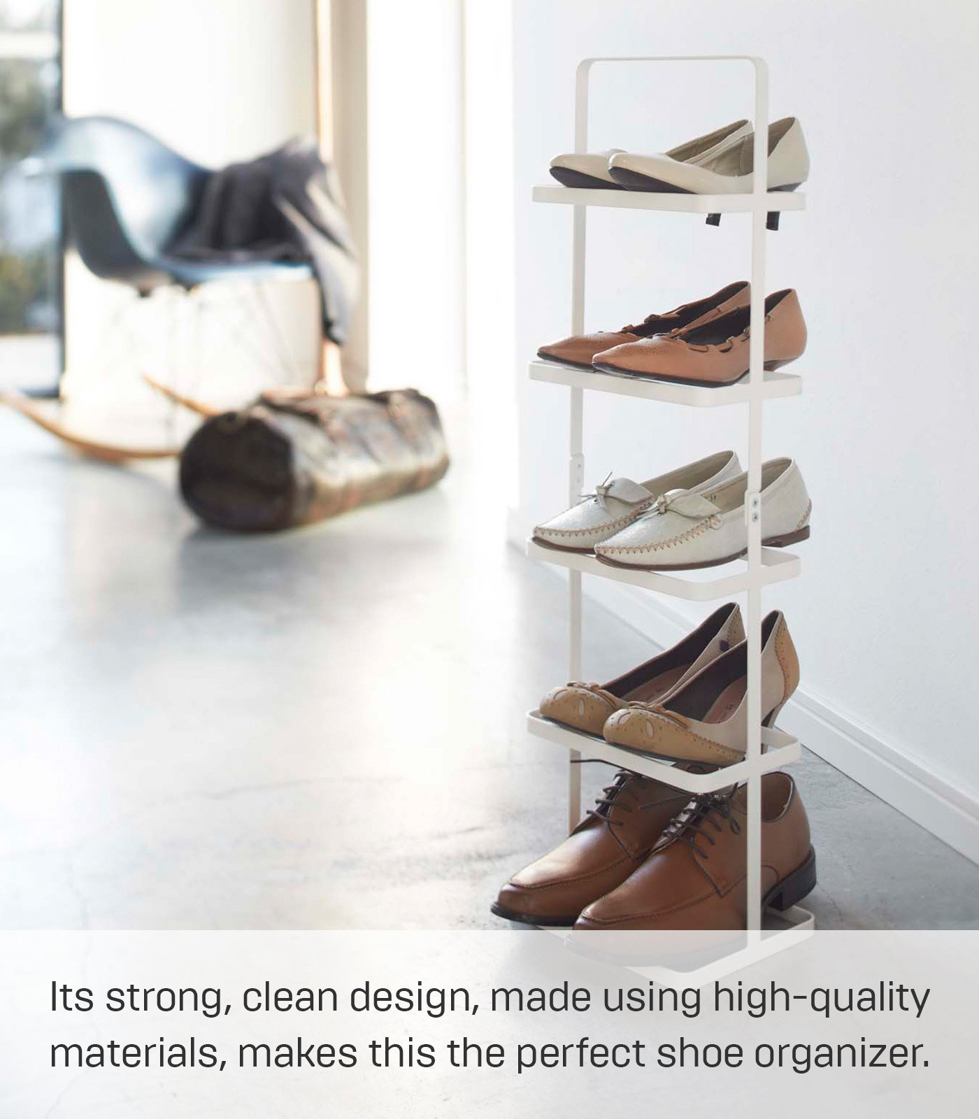 Yamazaki Home Upright 5-Pair Shoe Rack, White